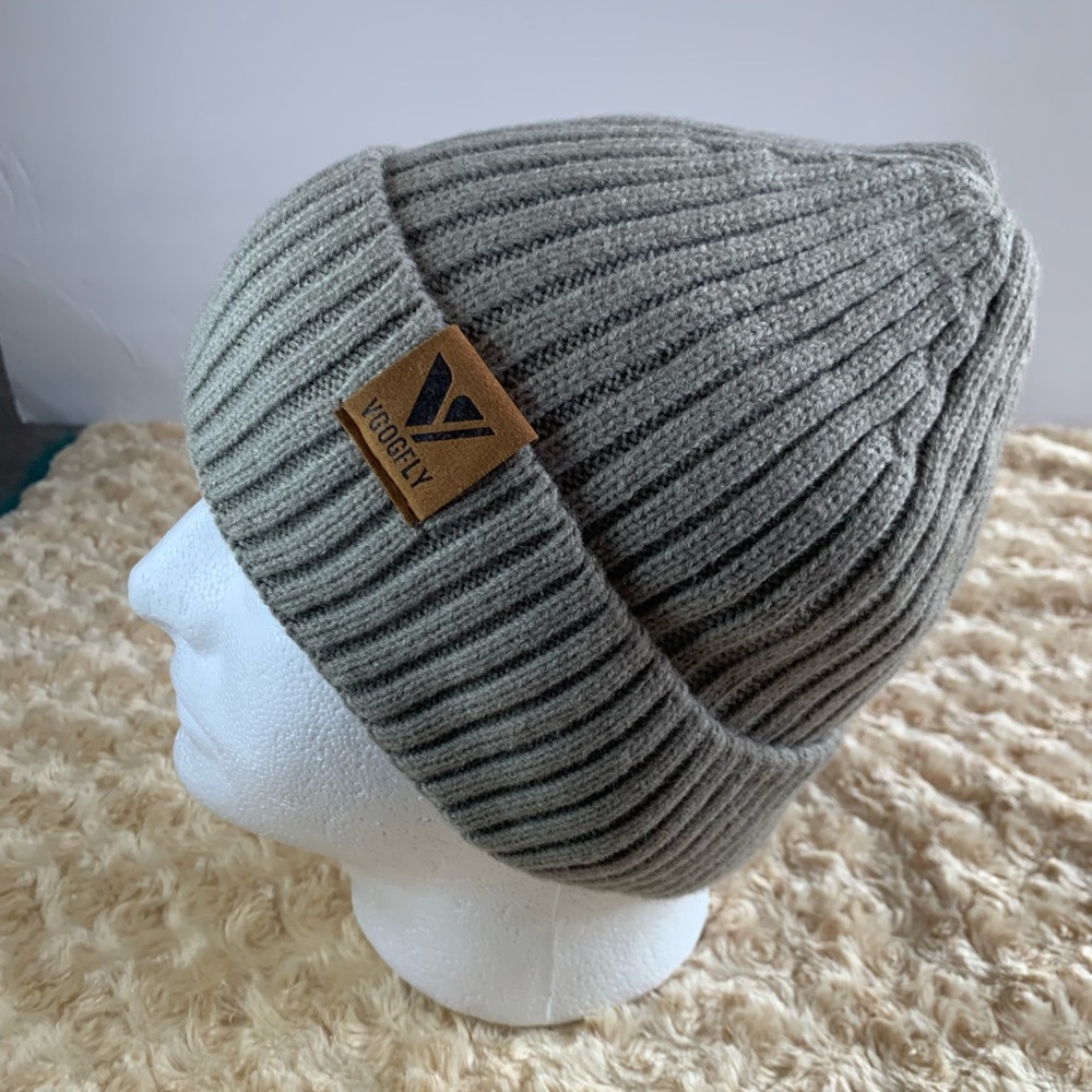 VGOGFLY Gray Slouchy Knit Fur Lined Beanie Hat O/S
